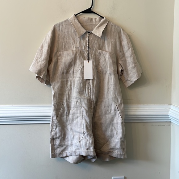 RIVET UTILITY 
Runaround Zip Front Romper - Oatmeal Linen - Picture 4 of 7